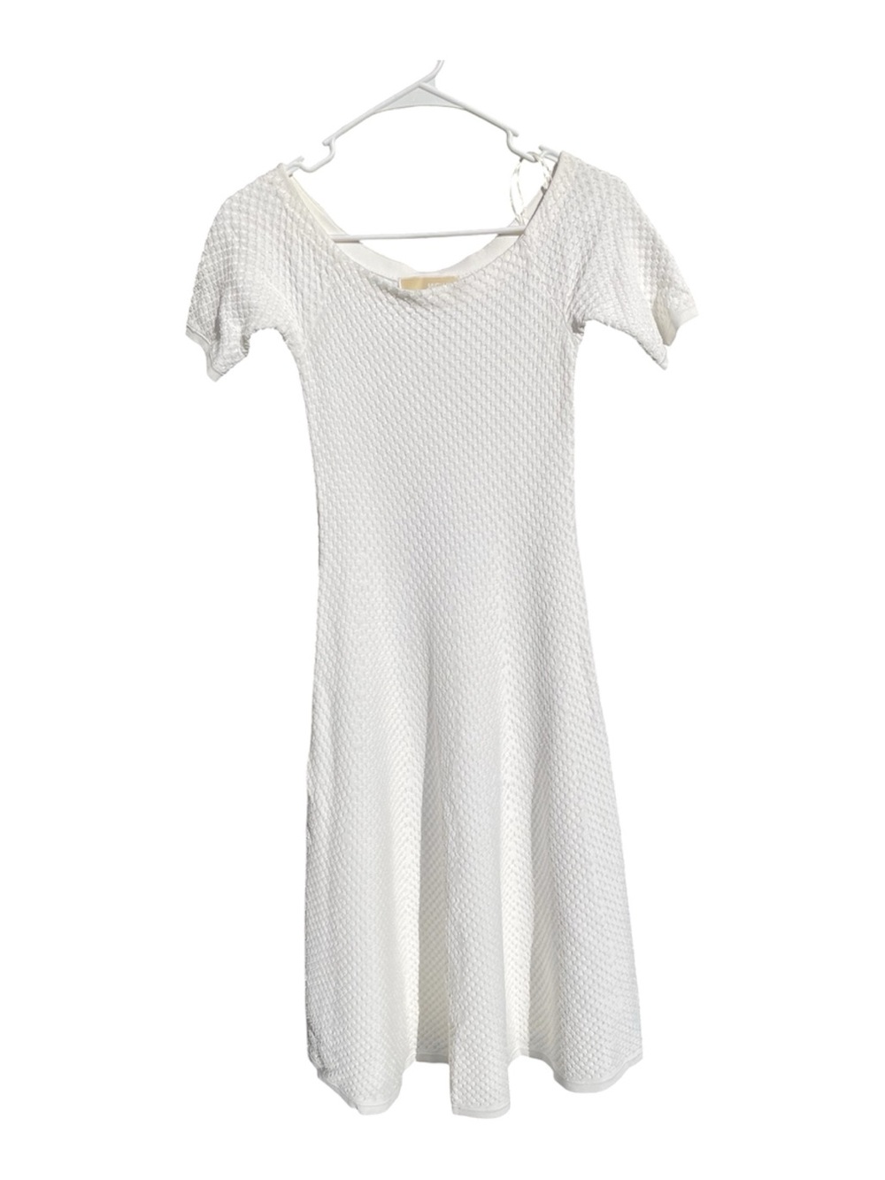 Michael Kors White Textured Short-Sleeve Midi Dress